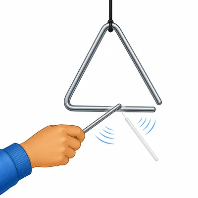 A triangle instrument is struck gently to make a softer sound.