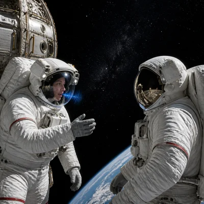 Two astronauts in space cannot hear each other through the vacuum outside the spacecraft.