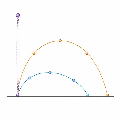 Three projectile launch paths showing low, medium, and straight-up angles.
