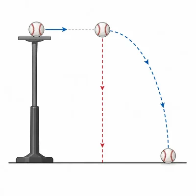 One baseball launched horizontally and another dropped from the same height.
