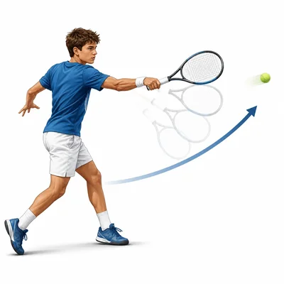 Tennis player following through after hitting a ball.