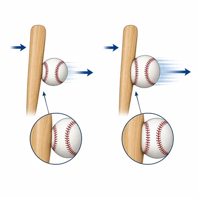 Two baseball bat impacts comparing shorter and longer contact time with identical balls.