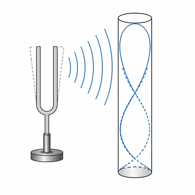 A tuning fork driving resonance in a nearby air column.