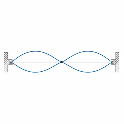 A fixed string in the second harmonic with two loops and a center node.