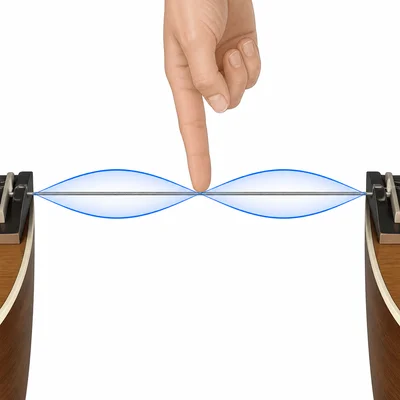 A guitar string touched at the midpoint vibrating in the second harmonic.