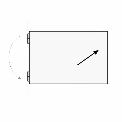 A door with an angled force applied away from the hinge, producing torque.