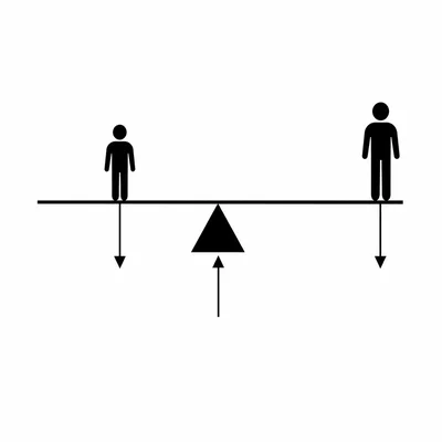 A balanced seesaw with students on opposite sides of a central pivot.