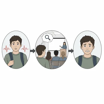 Diagram showing body arousal and classroom context being interpreted as nervousness.