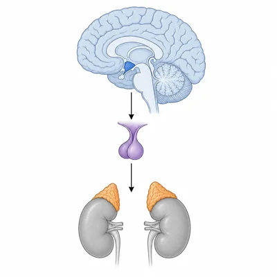 Diagram of the HPA axis connecting hypothalamus, pituitary gland, and adrenal glands.