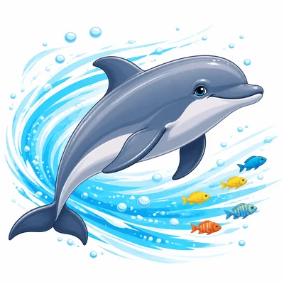 A dolphin swims through the ocean with a smooth body and fins.