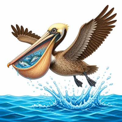 A brown pelican has a stretchy pouch under its beak for catching fish.