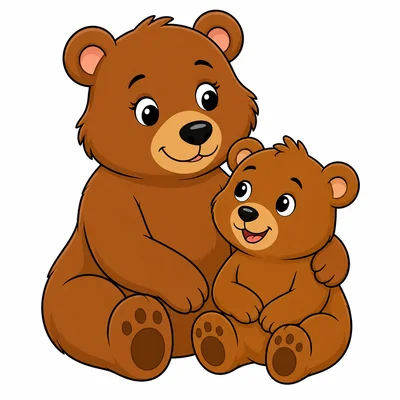 A mother bear with a cub.