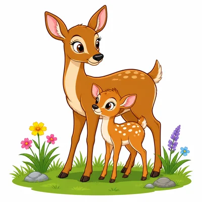 A mother deer protecting a fawn.