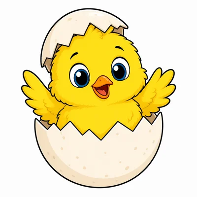 A chick hatching from an egg.