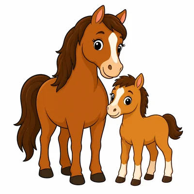 A mother horse with a foal.