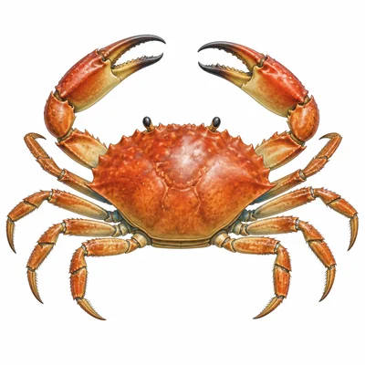 Crab with hard outer covering, claws, and no backbone shown.