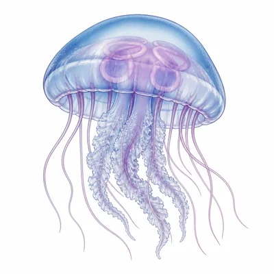 Translucent jellyfish with soft body and tentacles, showing no backbone.