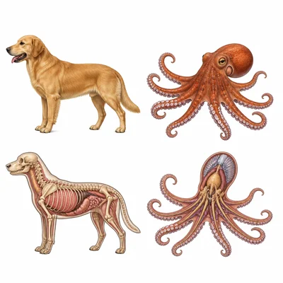 Comparison of an animal with a backbone and an animal without a backbone.