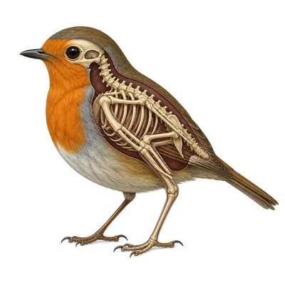 Robin bird with a visible internal backbone.