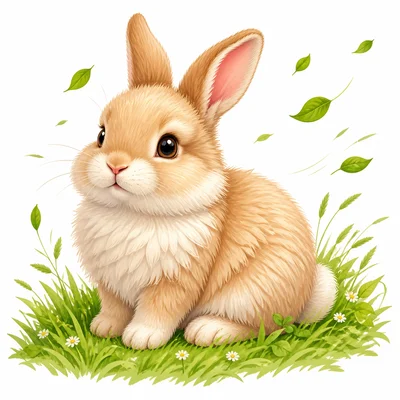 A fluffy rabbit with soft fur sitting on grass.
