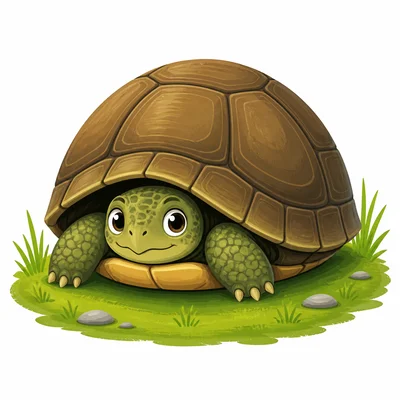 A turtle protected by its hard shell.