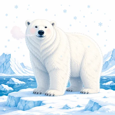 A polar bear with thick fur standing in snow.