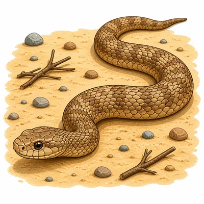 A snake with dry protective scales moving over sand.