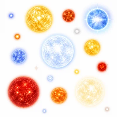 Stars shown with different colors, sizes, and brightness.