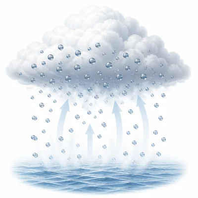 Water vapor rising and condensing into cloud droplets.