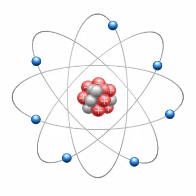 Balanced atom model showing equal protons and electrons, representing electrical neutrality.