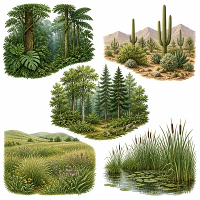 Different plant-rich ecosystems showing that they are not all the same.