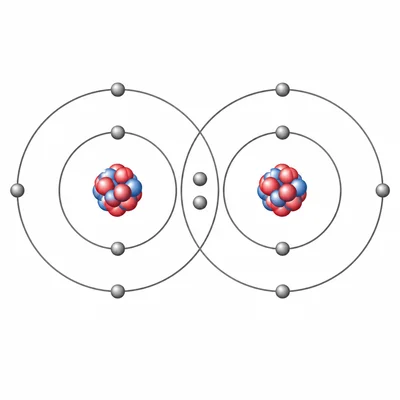 Diagram showing two atoms sharing a pair of electrons in an overlapping covalent bond.