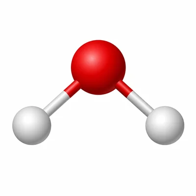 Bent water molecule model showing covalent bonds between one central atom and two smaller atoms.