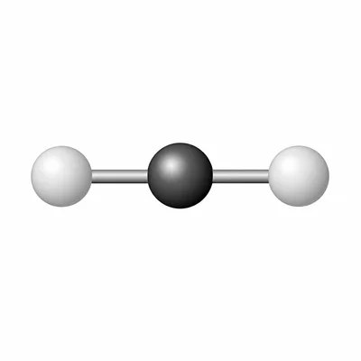 Linear molecule with a central atom covalently bonded to two outer atoms.