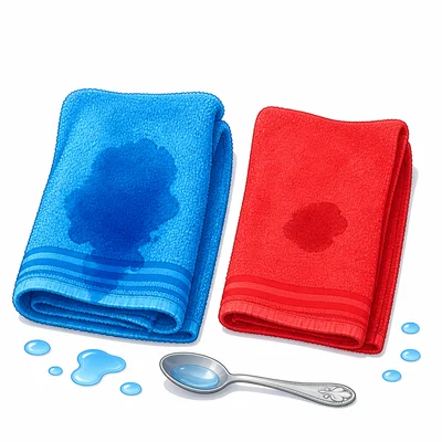A blue towel soaks up more water than a red towel.