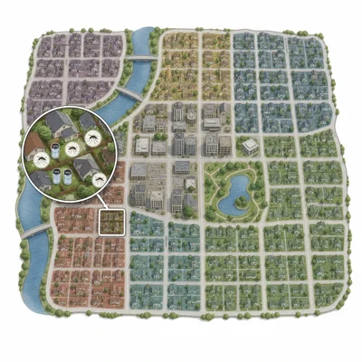 Map shows mosquito data collected from only one small neighborhood, not the whole city.