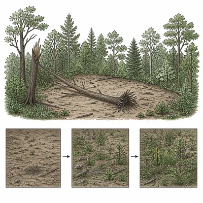 Ecosystem disturbance creating open patches where new plants begin growing.