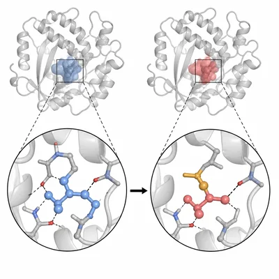 A mutation near the active site changes substrate binding.