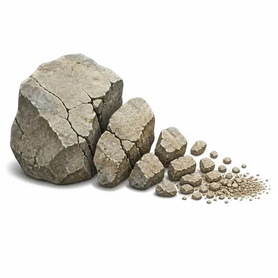 A cracked rock breaking into smaller pieces from natural weathering.