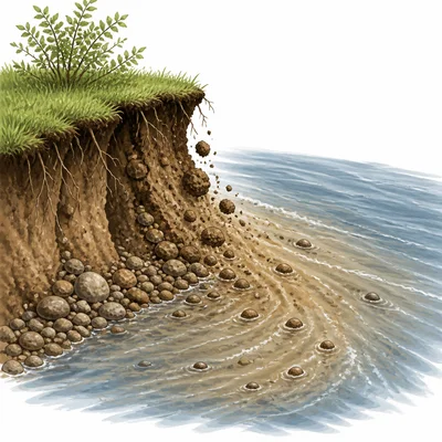 A river carrying sediment away from an eroded streambank.