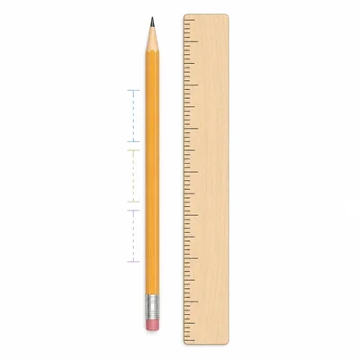 A pencil beside a ruler with three close measurement marks.