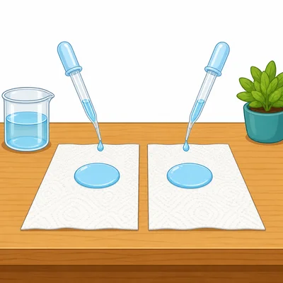 Two paper towels being tested with equal drops of water.