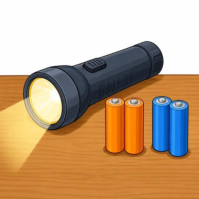 A flashlight tested with two different sets of batteries.