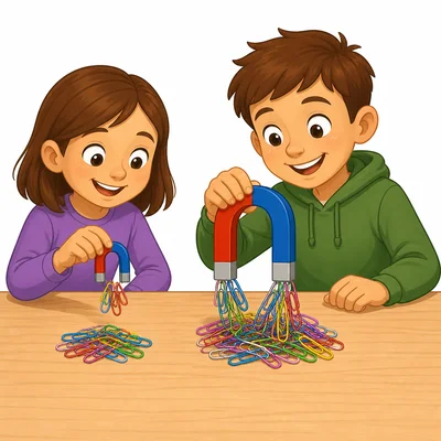 Small and large magnets tested with paper clips.