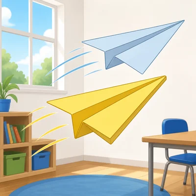 Two same-shaped paper airplanes made from different paper.