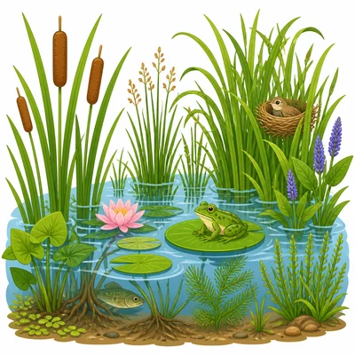 Wetland plants giving shelter to animals.