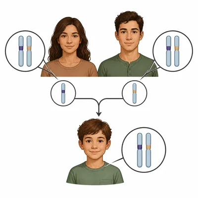 Diagram showing a recessive allele still present when a dominant trait is expressed.