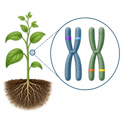 Plant genotype concept with two different allele markers on paired chromosomes.