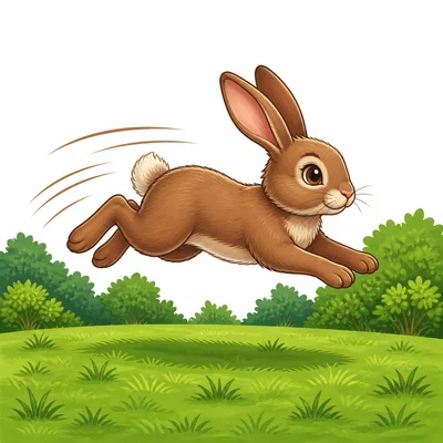 A rabbit using its strong back legs to leap across grass.