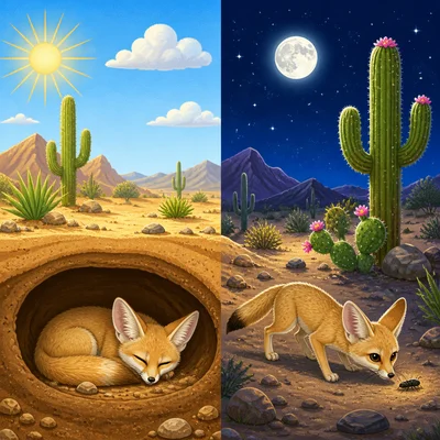 A desert animal resting by day and active at night.